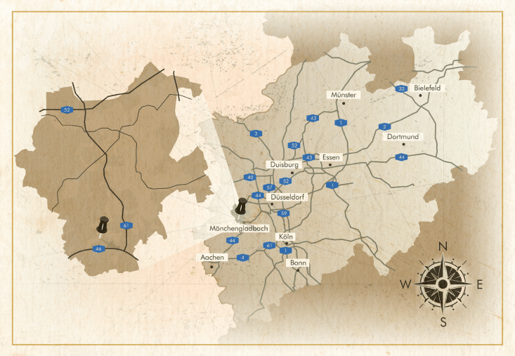 Unser Hauptsitz liegt in Mönchengladbach – von hier aus begleiten wir Hochzeiten in ganz Nordrhein-Westfalen.